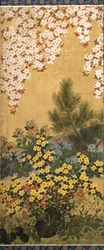 Flowers And Butterflies (tinta, color y pan de oro sobre papel)