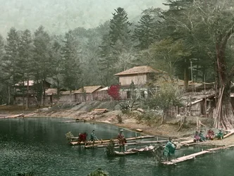 Pueblo pesquero en el lago Chuzenji, hacia 1900 - 1915 (fotografía)