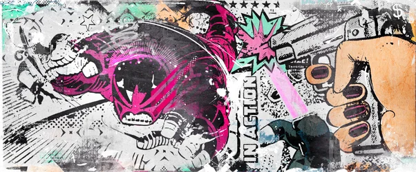 En acción, 2015 (Collage sobre lienzo)