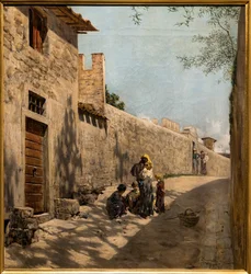 Pequeña calle toscana con figuras