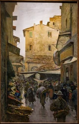 El Viejo Mercado desde la calle Degli Speziali, c.1882 (óleo sobre lienzo)
