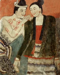 Amantes, (detalle) de un mural en Wat Phumin