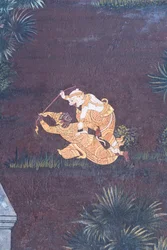 Mural con escenas del Ramayana en Wat Phra Kaeo, Gran Palacio Real, Bangkok, Tailandia