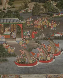 Escena con influencia china, Sala Geng, Wat Bowonniwet Vihara, Bangkok