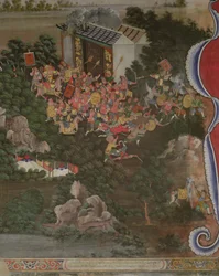 Escena con influencia china, Sala Geng, Wat Bowonniwet Vihara, Bangkok