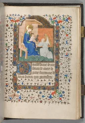 Libro de Horas Uso de París: Fol. 198r, Madonna y Niño con Ángel, c. 1420