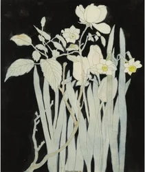 Daffodils And Roses par Hoytema, Theo van (1863-1917). Acuarela y tinta sobre papel, tamaño : 27,5x23