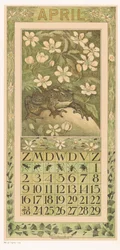 Hoja del calendario de abril con la rana
Calendario 1911 12 litografías de Th. v. Hoytema (título de la serie)
Camino entre flores
