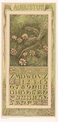 Página del calendario Agosto con lagarto y brezo
Calendario 1911 12 litografías de Th. v. Hoytema (título de la serie)