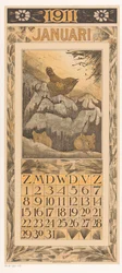 Hoja de calendario de enero con reyezuelos y ratones
Calendario 1911 12 litografías de Th. v. Hoytema (título de la serie)