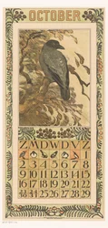 Hoja de calendario de octubre con cuervo encapuchado
Calendario 1910 12 litografías de Th. v. Hoytema (título de la serie)