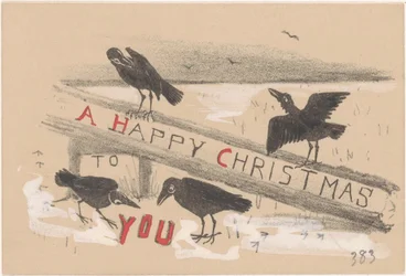 Tarjeta de Navidad con cuatro cuervos