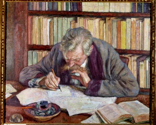 Retrato del poeta belga Emile Verhaeren en su oficina