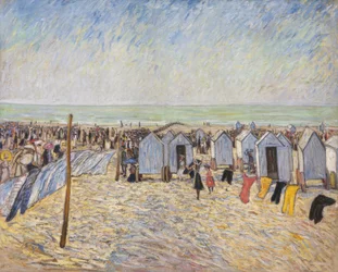 Imagen de playa con carretas de baño (Knocke)