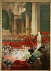 La celebración del centenario del nacimiento del poeta Victor Hugo ... (pintura sobre lienzo)