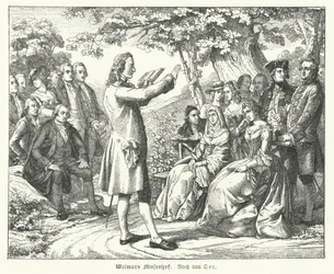 La Corte de las Musas de Weimar: el poeta y dramaturgo alemán Friedrich Schiller leyendo en Schloss Tiefurt, con Christoph Martin Wieland, Johann Wolfgang Goethe y Johann Gottfried Herder entre los oyentes