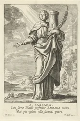 Santa Bárbara Santa Bárbara (título sobre el objeto) Heiligen femenino (título de la serie) Espejo Iluminado Virgen (título de la serie)
