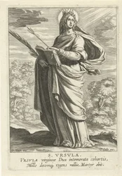 Santa Úrsula S. Vrsvla (título sobre el objeto) Heiligen femenino (título de la serie) Espejo Iluminado Virgen (título de la serie)