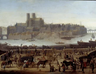 El muelle y el puente de la Tournelle en París (detalle)