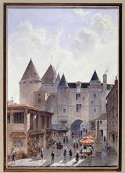 Vista del Gran Chatelet desde la Rue Saint Denis en París, acuarela de Theodor Joseph