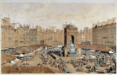 Vista de la Marche y Fuente de los Inocentes en París en el siglo XIX. Acuarela de Theodore Joseph Hubert Hoffbauer (1839-1922) Siglo XIX París, Museo Carnavalet