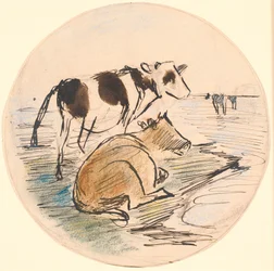 Terneros en Saltholm (boceto para plato cerámico)
