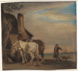 Karl, trayendo agua a dos caballos (copia de la pintura de Paulus Potter en el Louvre)