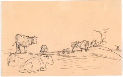Paisaje con vacas acostadas y de pie