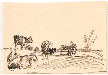 Paisaje con vacas acostadas y de pie