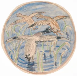 Patos Volando (boceto para decoración de plato cerámico)