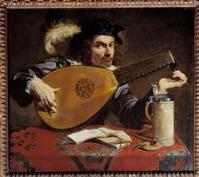 Hombre afinando su laúd