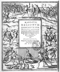 Bartolomé de Las Casas (1474-1566) condenando el trato cruel de los indios por los conquistadores, de 