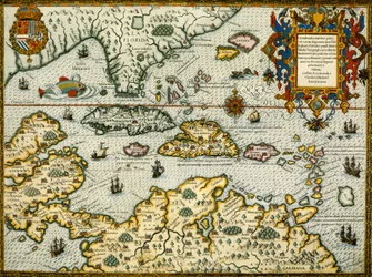 Mapa DeBry del Caribe y Florida1594