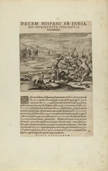 Decem Hispani ab India-/nis Opprimuntur, Spoliantur/and Trucidantur. (del libro, Americae, partes séptima y octava)