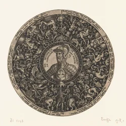 Medallón con busto del Capitán de la Locura, Theodor de Bry, c. 1577 - c. 1578