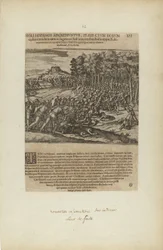 Moli Hispanos Adgrediuntur, Praefe Ctum Eorum/Cedunt: Tandeum.... (del libro, Americae, quinta parte)