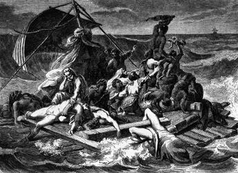 La balsa de la Medusa después de la pintura de Gericault (grabado)