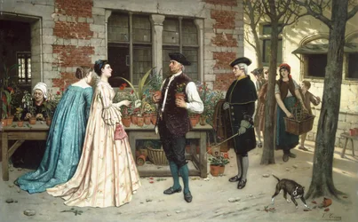 La vendedora de flores (óleo sobre tabla)