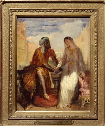 Othello y Desdémona en Venecia, escena del Acto I de la tragedia “Othello” de William Shakespeare