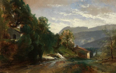 Paisaje montañoso en Voreppe, Dauphiné (óleo sobre lienzo)