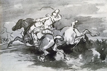 Artillero llevando sus caballos al campo, 1913