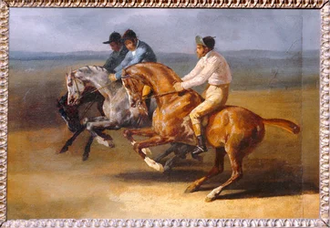 Carrera de caballos a caballo, yendo a la izquierda en la salida - Carrera de caballos ...