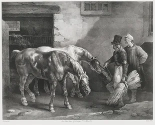 Dos caballos de posta en la puerta de un establo (Two Post-Horses at a Stable Door)