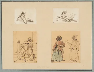 Cuatro dibujos: dos desnudos masculinos recostados y dos estudios de figuras otomanas