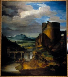 Gran paisaje de Italia Paisaje de ruinas, torre y puente, por Théodore Géricault (1791-1824) siglo XIX