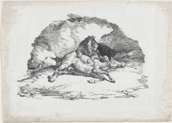 León devorando un caballo