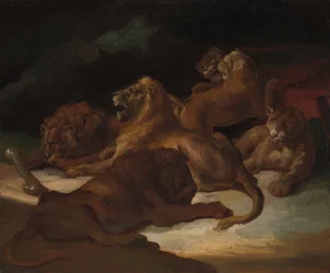 Leones en un paisaje montañoso, ca. 1818-20