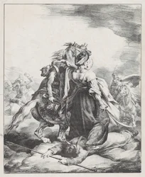 Un mameluco de la guardia imperial defendiendo a un trompetista herido frente a un cosaco (Un mameluco egipcio defendiendo a un trompetista francés herido en Waterloo)