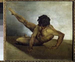 Hombre desnudo girando en el suelo