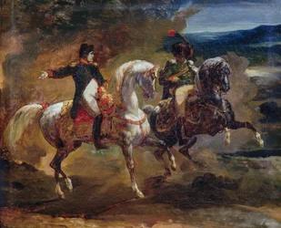 Napoleón Bonaparte dando orden a un oficial superior, pintura atribuida a Théodore Géricault